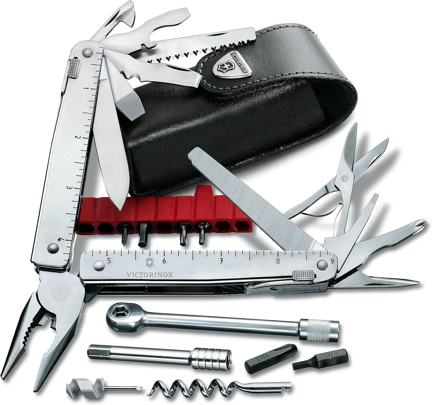Victorinox 3.0339.L Swisstool X Plus Ratchet with Leather Pouch Extremely Handy, Functional, and Compact in Silver 4.5 inches