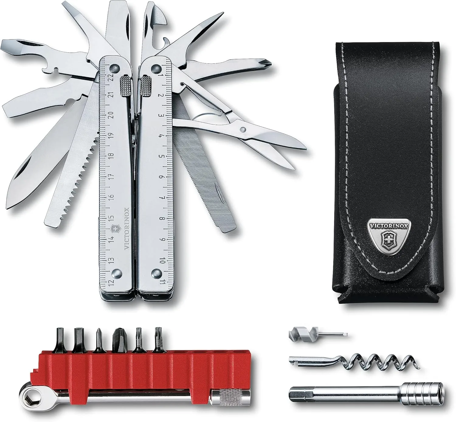 Victorinox 3.0339.L Swisstool X Plus Ratchet with Leather Pouch Extremely Handy, Functional, and Compact in Silver 4.5 inches