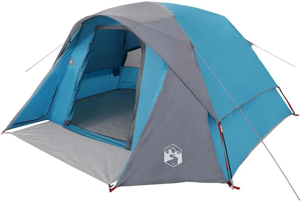 vidaXL 6-Person Family Tent Cabin - Blue Waterproof Camping Shelter with E-Port and Gear Loft, 252/317 x 136.2 x 76.8 Portable Hiking Tent