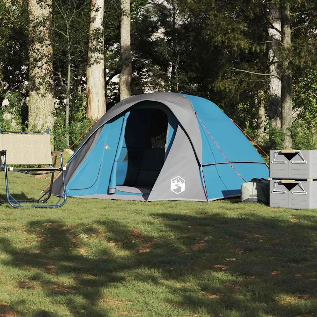 vidaXL 6-Person Family Tent Cabin - Blue Waterproof Camping Shelter with E-Port and Gear Loft, 252/317 x 136.2 x 76.8 Portable Hiking Tent