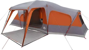 vidaXL 9-Person Family Tent - Grey/Orange Dome, Waterproof, 3 Bedrooms with Porch - Camping & Outdoor Shelter