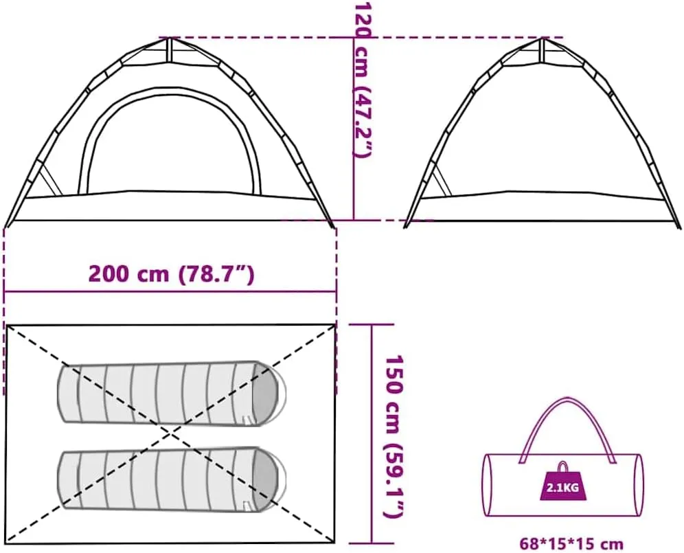 vidaXL Camping Tent 2-Person, Garden Shelter, Portable Canopy for Outdoor Patio Hiking, Lightweight Tent, Foldable Tent, Blue Quick Release