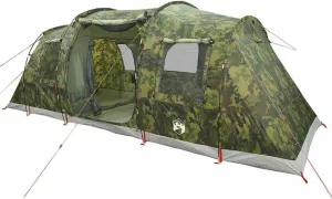 vidaxl Camping Tent Tunnel 4-Person Camouflage Waterproof shelter - 2 bedrooms, 3 Doors, 5 Windows, Portable Outdoor Gear