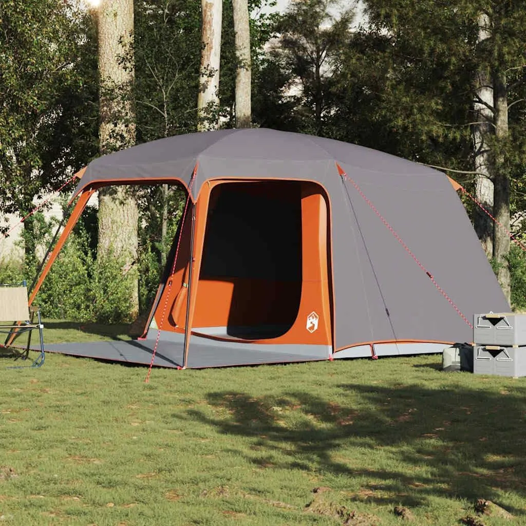vidaXL Camping Tent with Porch-Dome 5-Person, Weatherproof Waterproof Grey/Orange, 280/450 x 108.3 x 89.8 inches, Portable Outdoor shelter, e-Port & Removable Fly Included