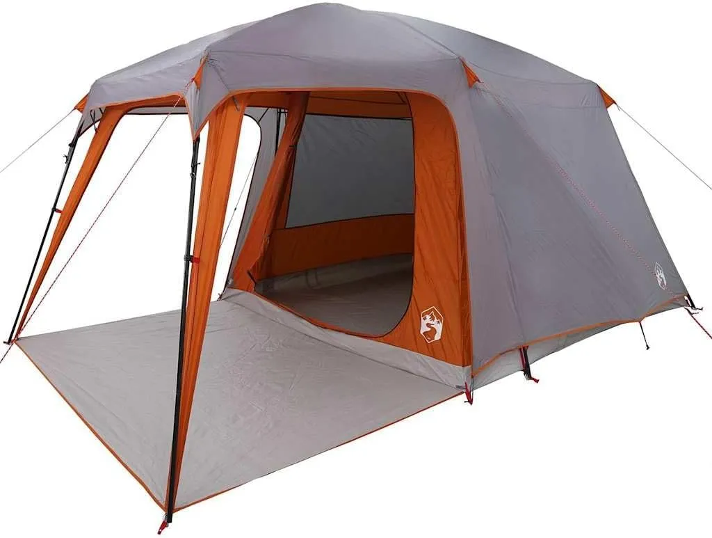 vidaXL Camping Tent with Porch-Dome 5-Person, Weatherproof Waterproof Grey/Orange, 280/450 x 108.3 x 89.8 inches, Portable Outdoor shelter, e-Port & Removable Fly Included