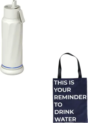 Vita Insulated Smart Water Bottles with Straw White  Blue Bag Bundle
