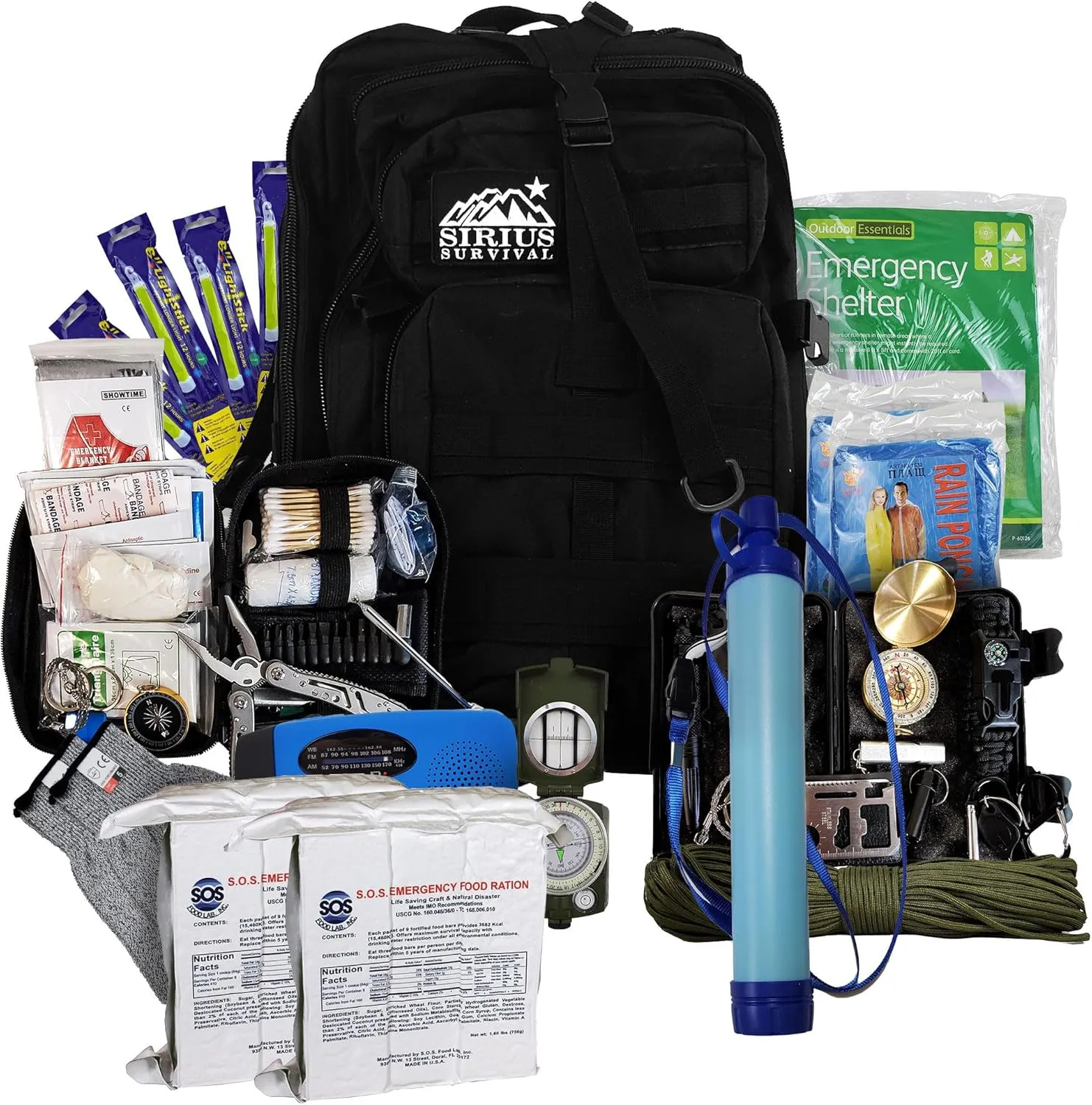 Vital 72 Hour Emergency Survival Kit for Family - Be Prepared for Hurricanes, Floods, Tornadoes or Other Disasters - 72 Hours of Food & Water for 2 Per Bag