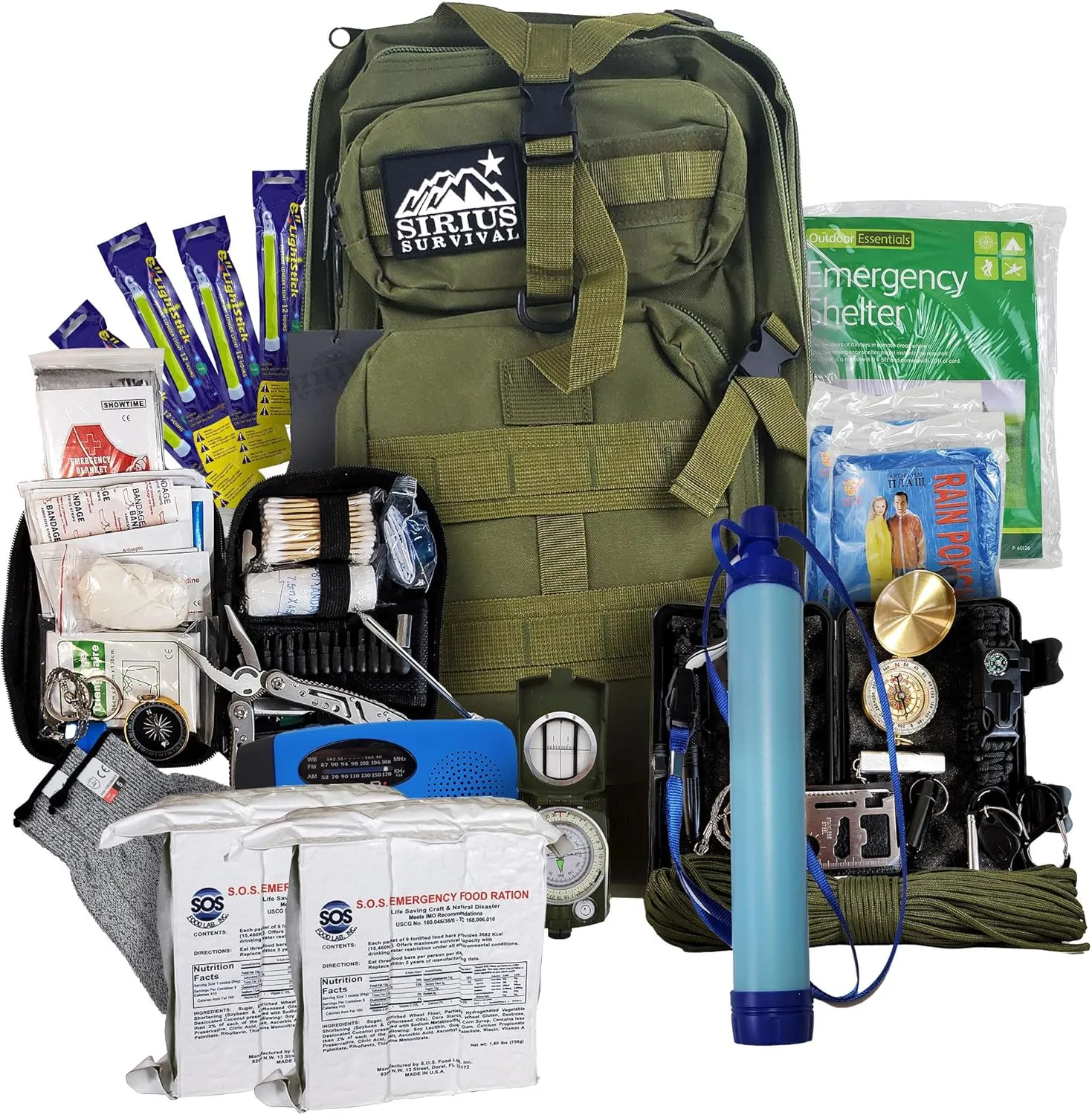 Vital 72 Hour Emergency Survival Kit for Family - Be Prepared for Hurricanes, Floods, Tornadoes or Other Disasters - 72 Hours of Food & Water for 2 Per Bag