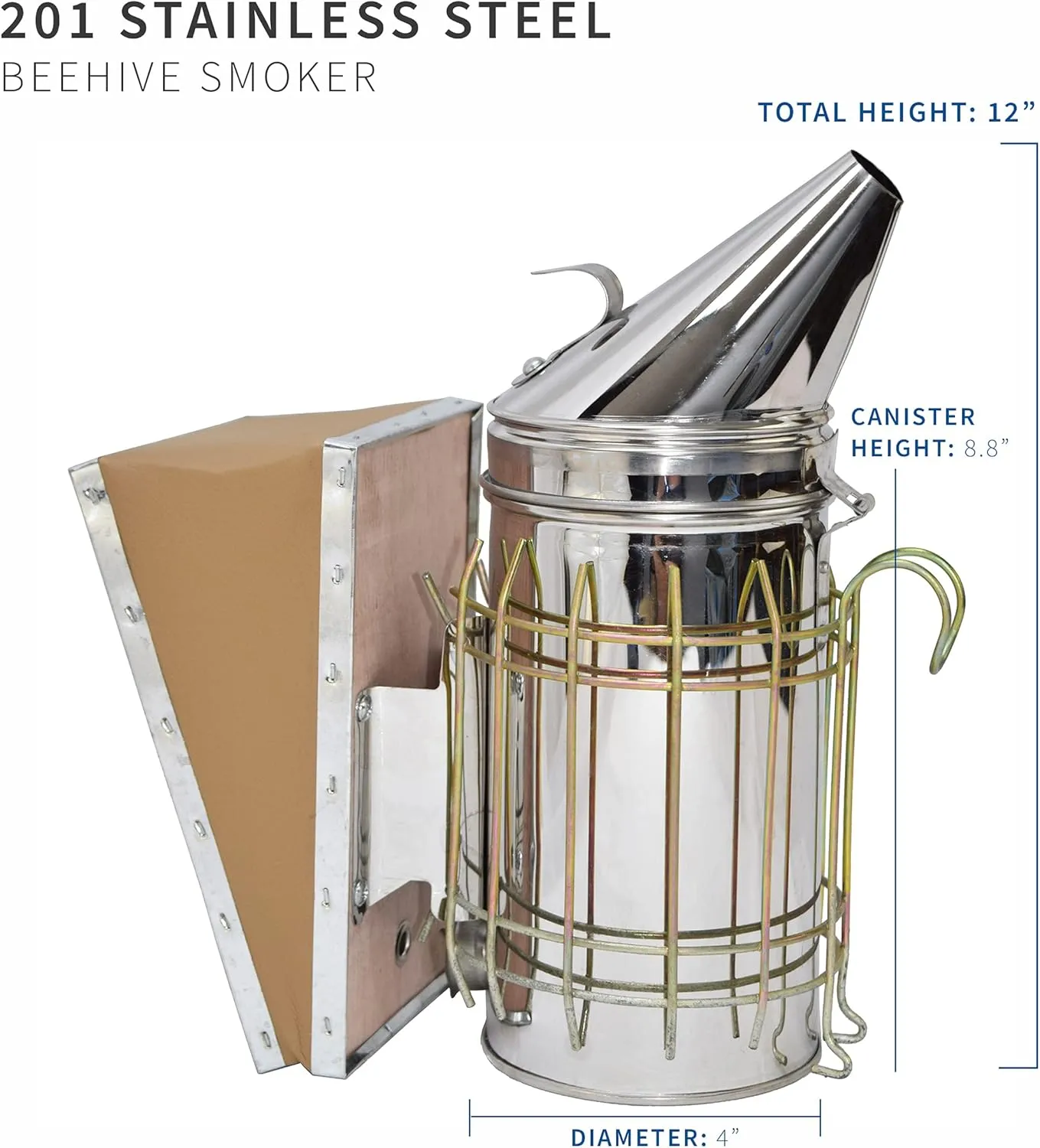 VIVO Large Stainless Steel Bee Hive Smoker with Heat Shield, Beekeeping Equipment Tool Kit, BEE-V001L