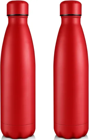 Volhoply 25oz Insulated Water Bottles 1/2/4 Pack, Double Wall Stainless Steel Vacuum Flask Keeps Cold 24H & Hot 12H, BPA Free Leakproof Bottle (Red,2 Pack)