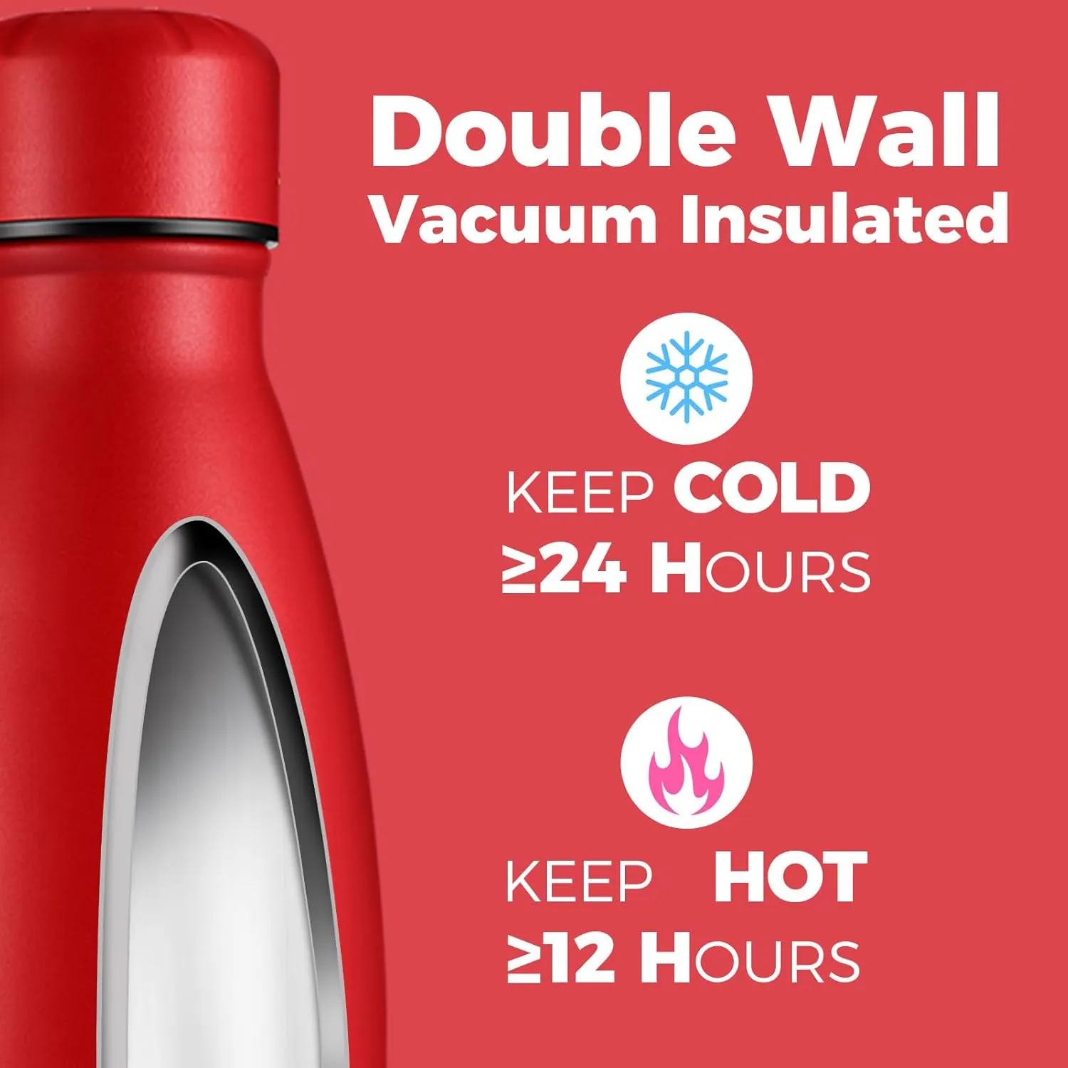 Volhoply 25oz Insulated Water Bottles 1/2/4 Pack, Double Wall Stainless Steel Vacuum Flask Keeps Cold 24H & Hot 12H, BPA Free Leakproof Bottle (Red,2 Pack)