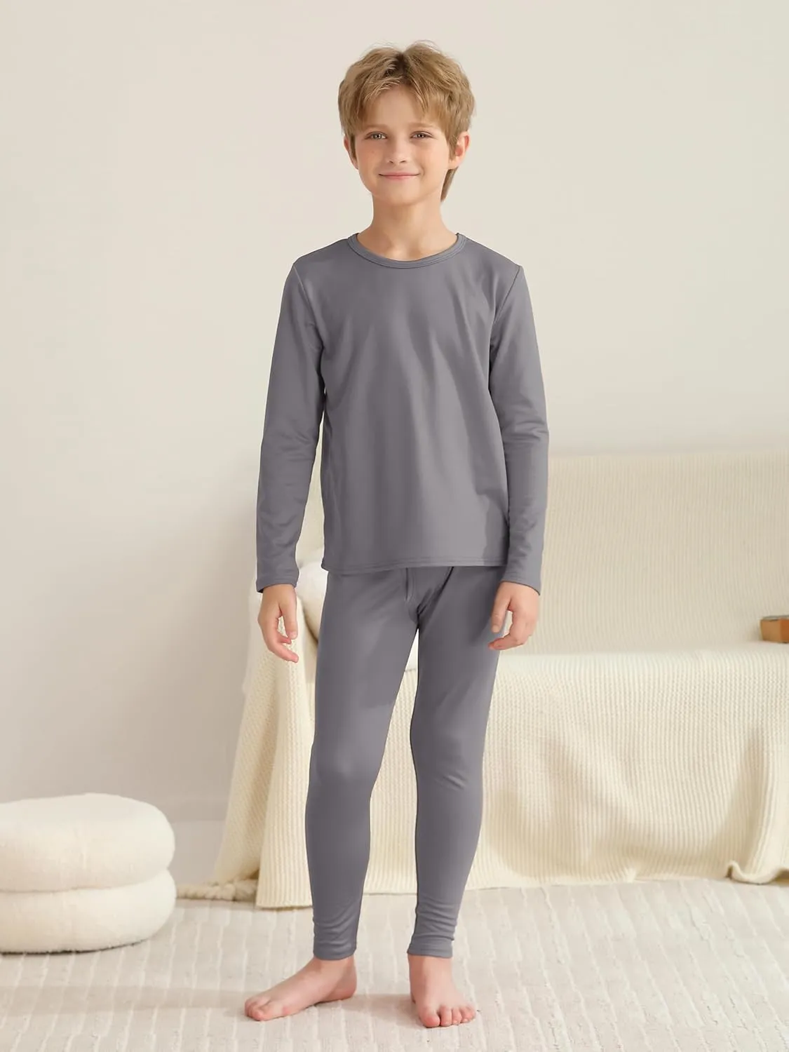 VZV 3 Set Boys Thermal Underwear Set, Kids Thermal Long Johns Boy Fleece Lined Base Layer for Skiing, Cold Weather