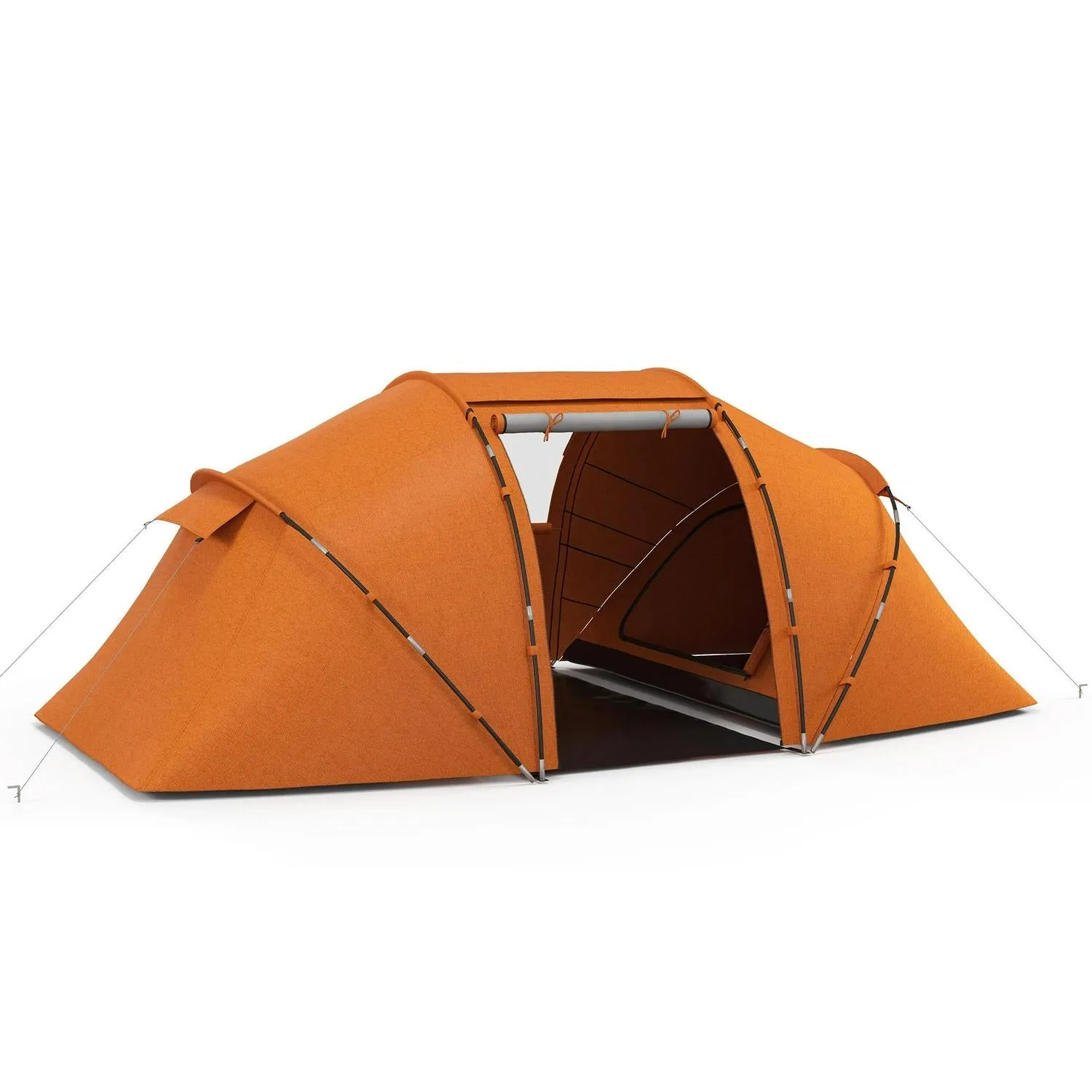 W/ Protection Vibrant Orange Tunnel 4-6 Tent Hiking Camping Man Two Outsunny Shelter, Bedroom, Full range UV