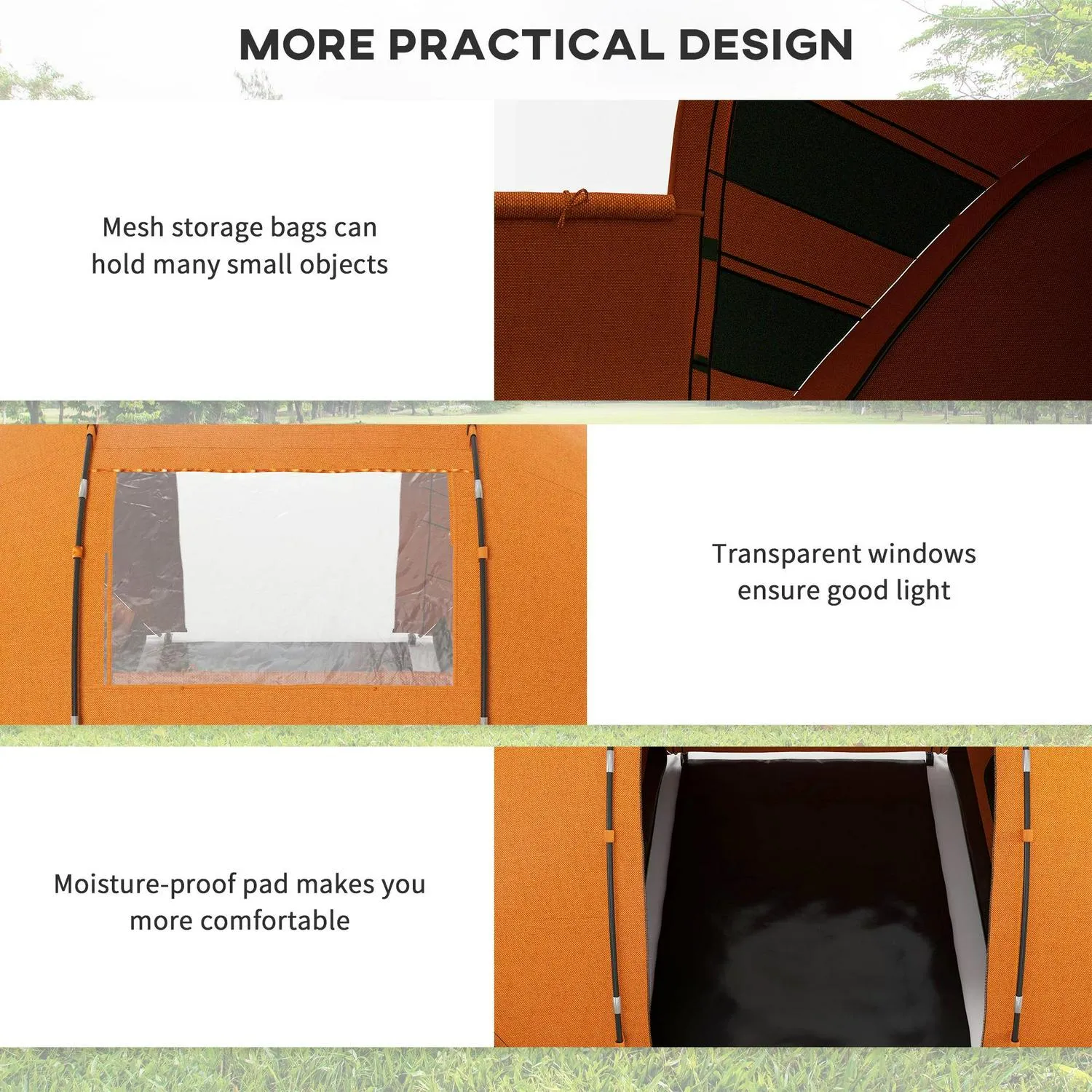 W/ Protection Vibrant Orange Tunnel 4-6 Tent Hiking Camping Man Two Outsunny Shelter, Bedroom, Full range UV