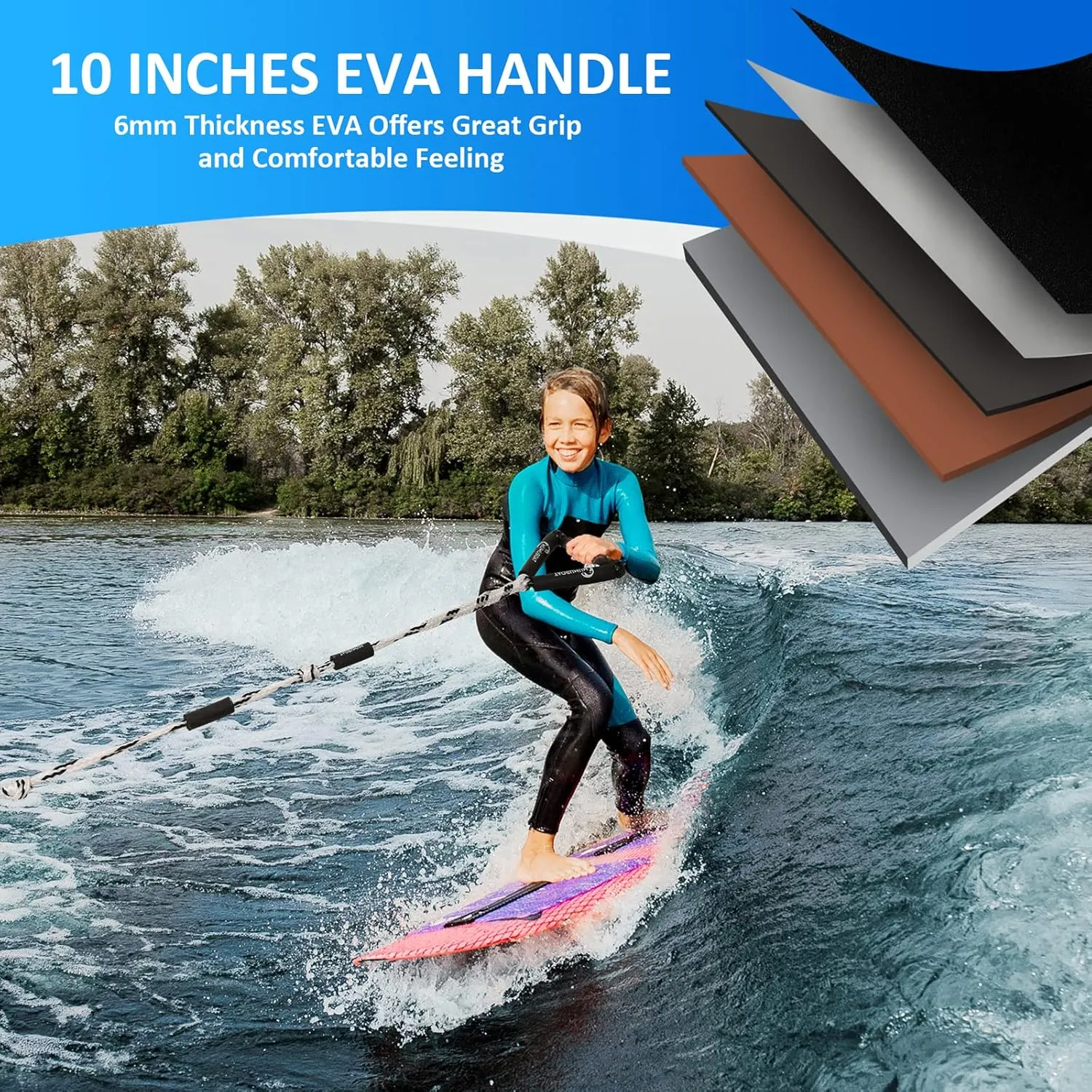Wakesurf Rope with Handle, 25ft Adjustable Wake Surf Rope Floating Watersport Ropes for Wake Surfing