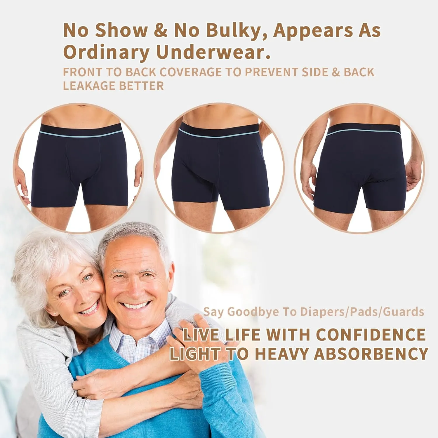 Washable Incontinence Boxer Briefs for Men - Cotton Urinary Leakproof Underwear with Fly, Enhanced Front & Rear Protection 150 ml Absorbency (3 Pack, Black, M)