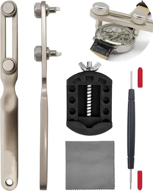 Watch Case Back Remover Tool, Adjustable Watch Wrench for Threaded Back Covers Watchmaker Repair Kit for Battery Replacement