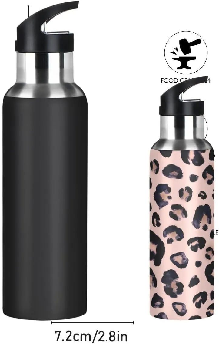Water Bottle Handle Straw Lid Cheeteh Leopard Print Vacuum Insulated Stainless Steel Thermos Water Bottle Leak Proof Sports Coffee Maker Cup