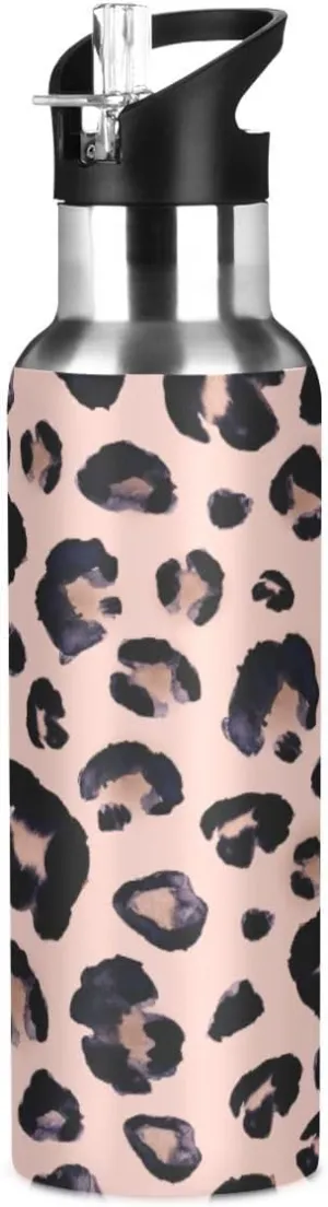 Water Bottle Handle Straw Lid Cheeteh Leopard Print Vacuum Insulated Stainless Steel Thermos Water Bottle Leak Proof Sports Coffee Maker Cup