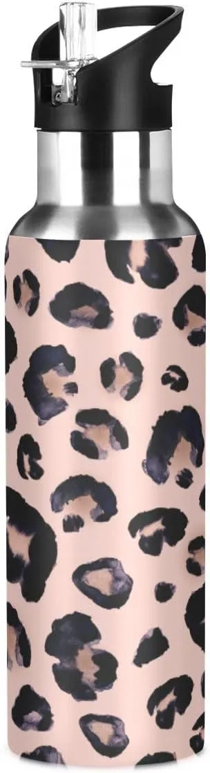 Water Bottle Handle Straw Lid Cheeteh Leopard Print Vacuum Insulated Stainless Steel Thermos Water Bottle Leak Proof Sports Coffee Maker Cup