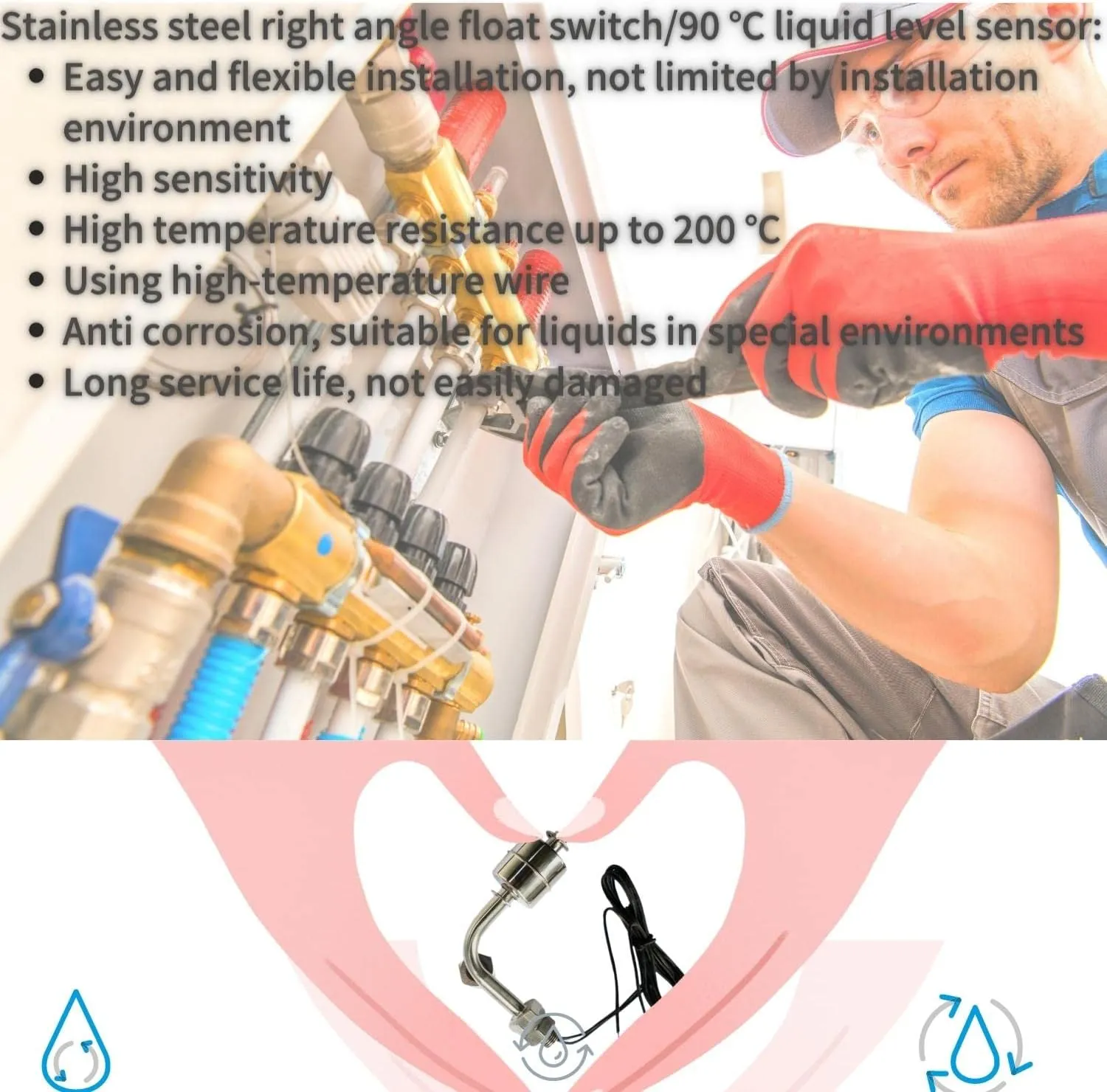 Water Level Sensor,Float Switch for Water Tank Fuel Level Sensor,304 Stainless Steel Fully Automatic Water Level Control Float Valve,can use for Working in Special Liquid