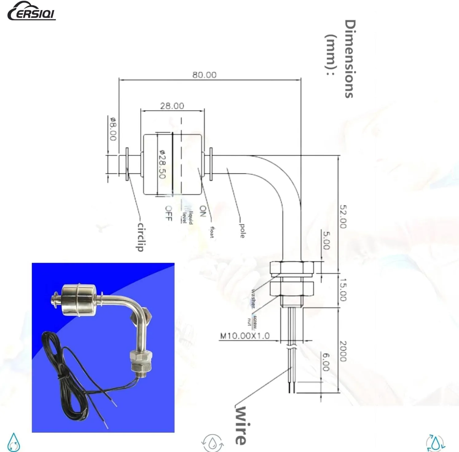Water Level Sensor,Float Switch for Water Tank Fuel Level Sensor,304 Stainless Steel Fully Automatic Water Level Control Float Valve,can use for Working in Special Liquid