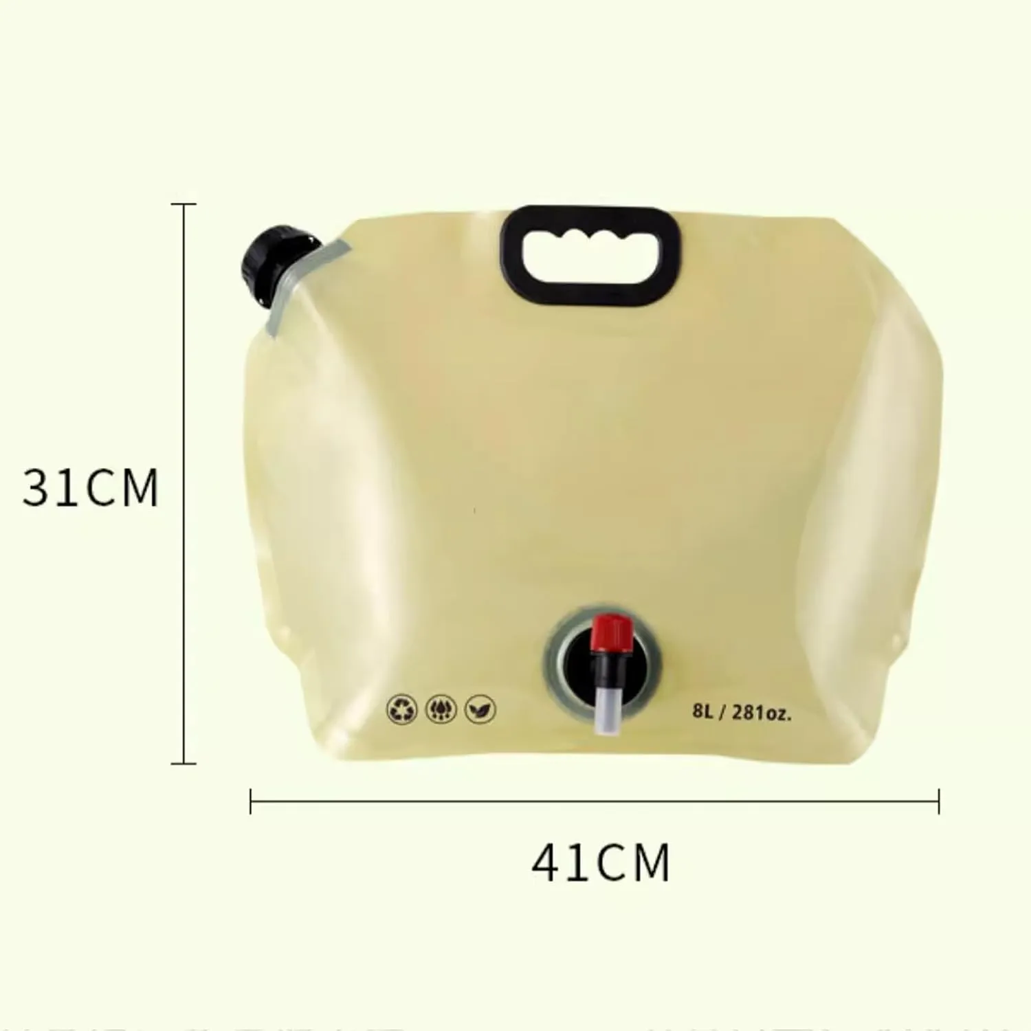 Water Storage Bladder 8L Foldable Plastic Water Storage Bag with Faucet Portable Water Tank with Capacity Water Level Line for Camping, Hiking, Emergency Water Storage(Green,2 Pieces)
