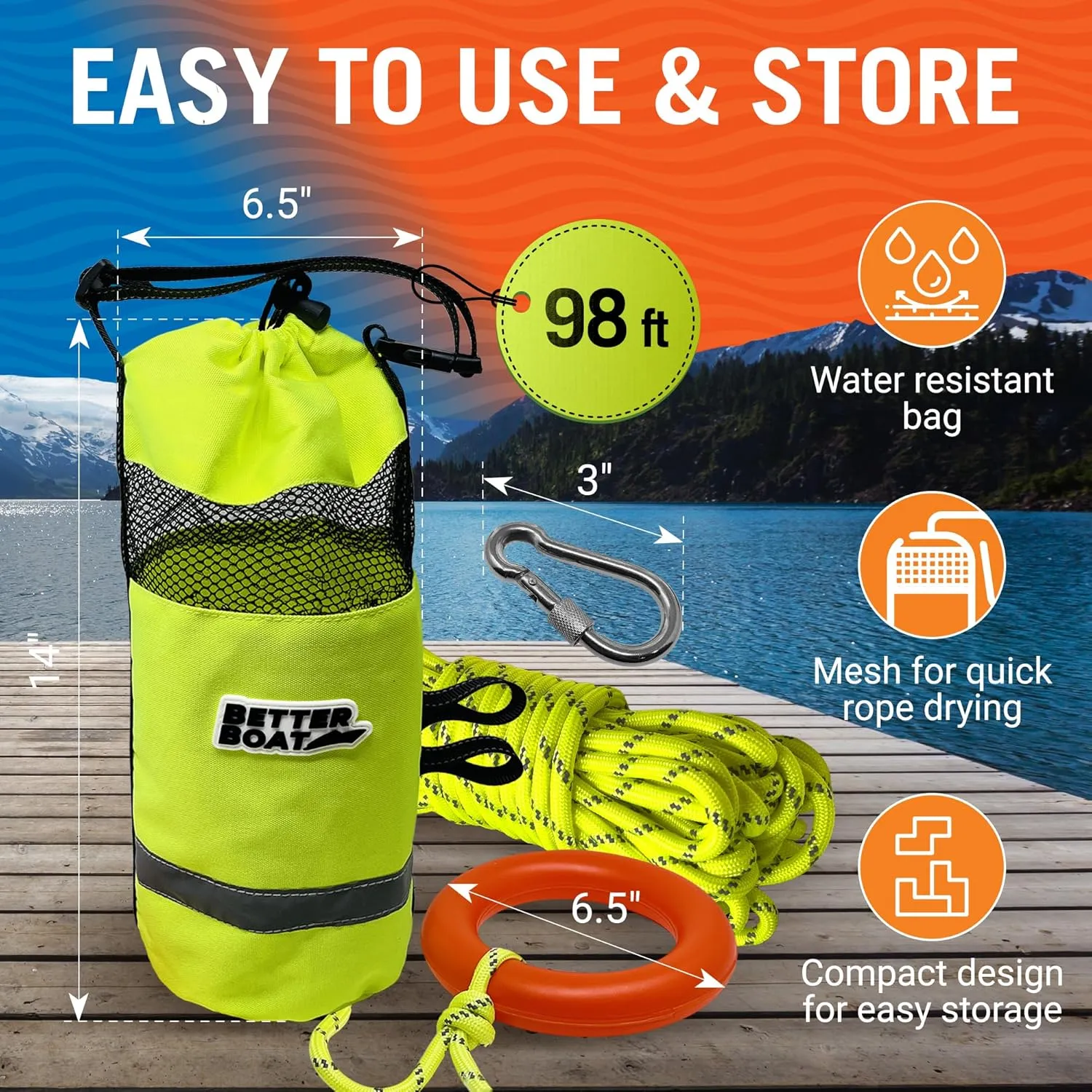 Water Throw Bag for Rescue Rope, Water Rescue Equipment with Line Bag, Ideal for Kayak, Larger Boats, and Emergency Use