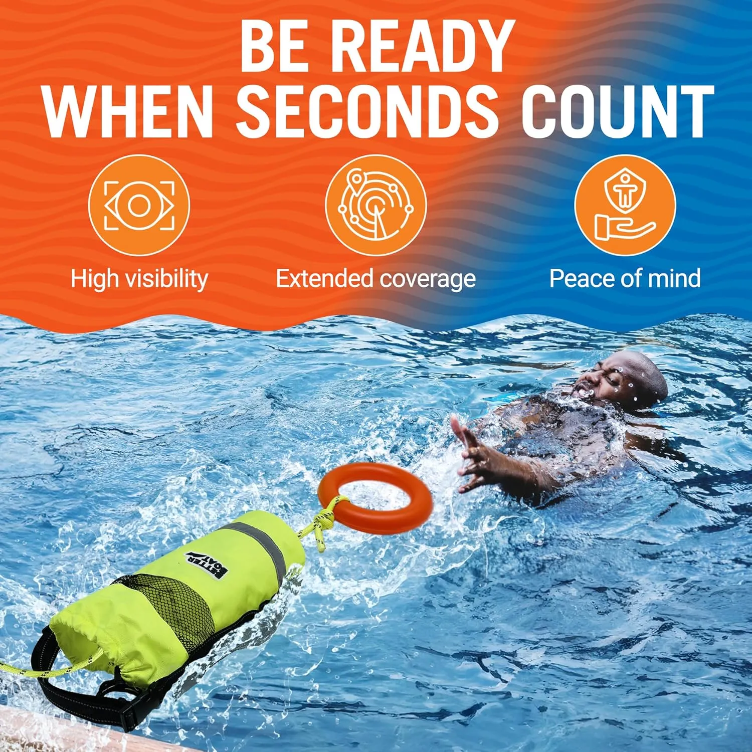 Water Throw Bag for Rescue Rope, Water Rescue Equipment with Line Bag, Ideal for Kayak, Larger Boats, and Emergency Use