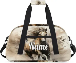 Watercolor Horse Printing Custom Name Sport Duffel Bag Dance Bag for Girls Teens Personalized Ballet Bag Gift for Birthday Christmas Helloween
