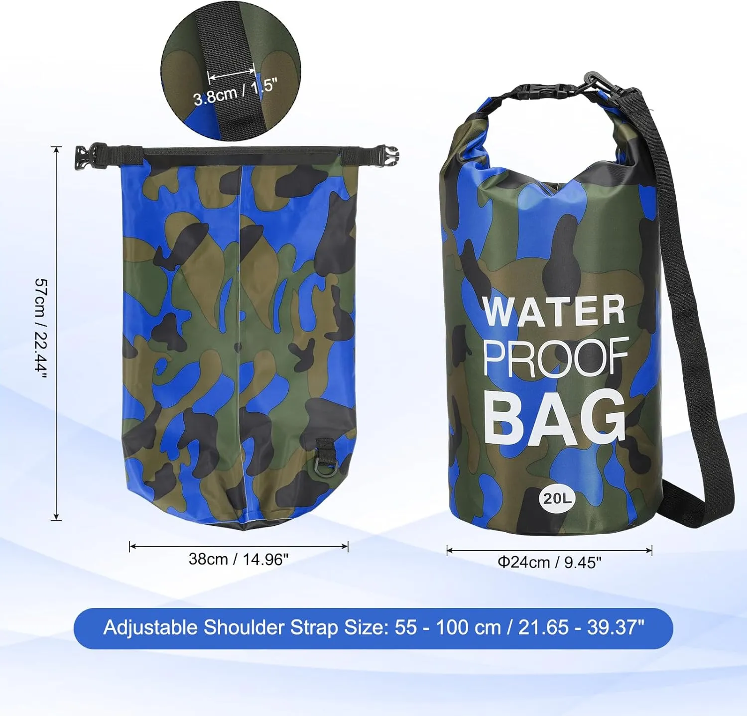 Waterproof Dry Bag, 20L Fit for Women Men Water Proof Bags Lightweight Dry Storage Floating Backpack with Whistle for Travel Boating Kayaking (Dark Blue Camouflage)