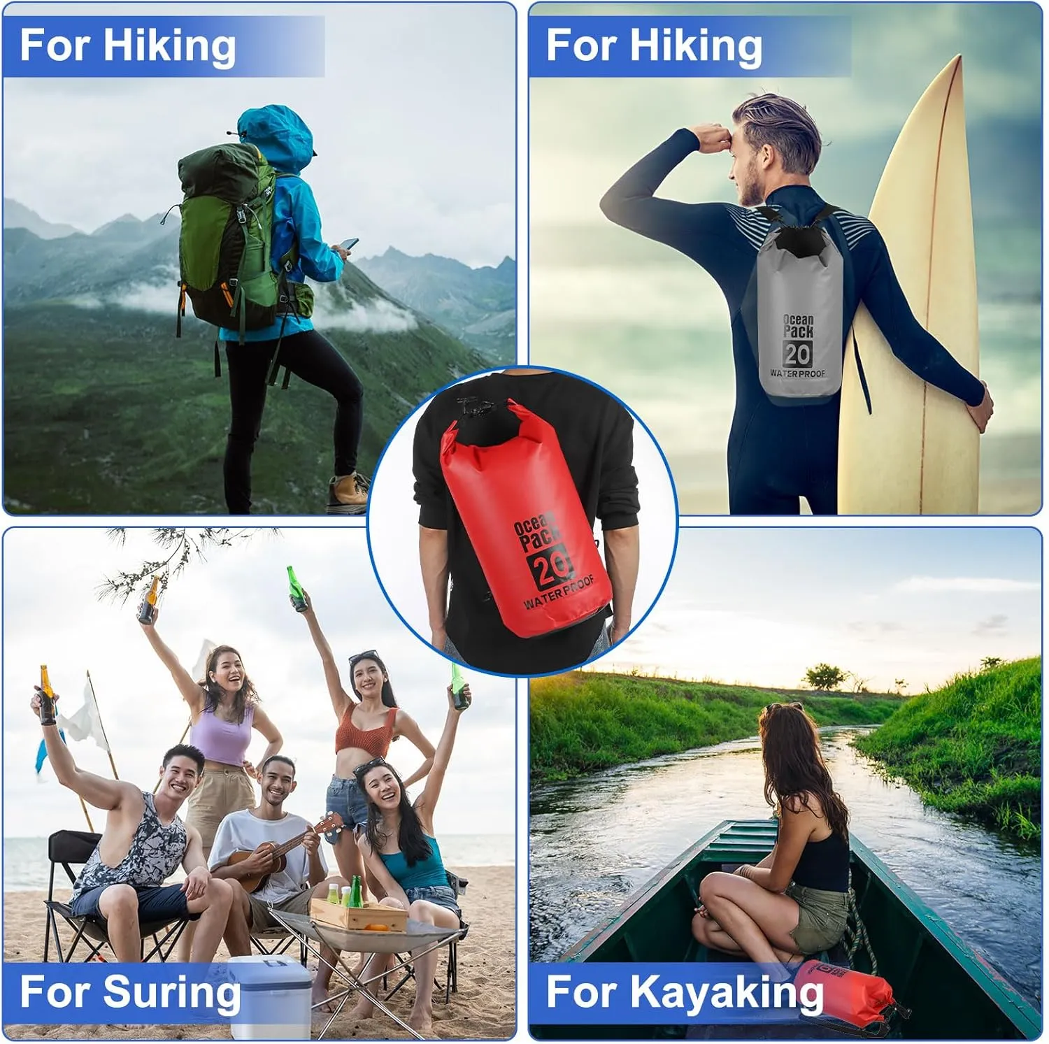 Waterproof Dry Bag, 20L Fit for Women Men Water Proof Bags Lightweight Dry Storage Floating Backpack with Whistle for Travel Boating Kayaking (Dark Blue Camouflage)