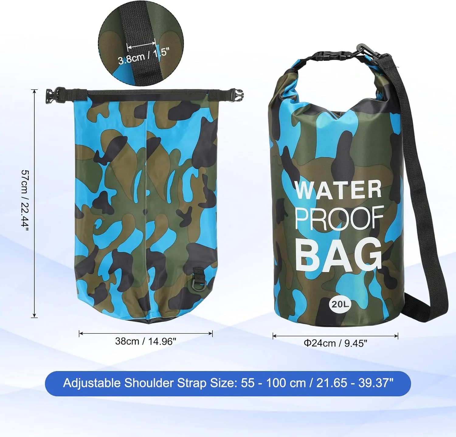 Waterproof Dry Bag, 20L Fit for Women Men Water Proof Bags Lightweight Dry Storage Floating Backpack with Whistle for Travel Boating Kayaking (Sky Blue Camouflage)