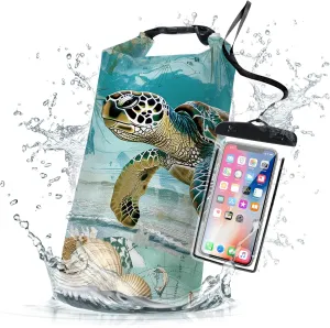 Waterproof Dry Bag,Sea Turtle Starfish Nautical Large Waterproof Backpack 2L/5L/10L/20L/30L/40L Floating Lightweight Bags for Kayaking, Boating, Fishing, Swimming Camping with Waterproof Phone Case