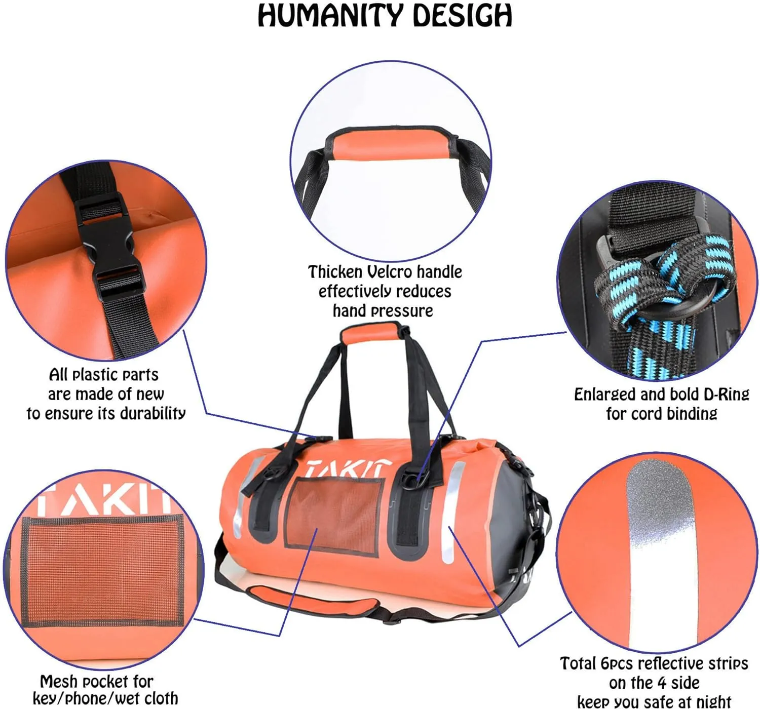 Waterproof Duffle Bag Travel Dry Bag 500D PVC for Motorcycle Tail Kayaking Rafting Boating Swimming Camping Hiking Beach Fishing (Orange, 80L)