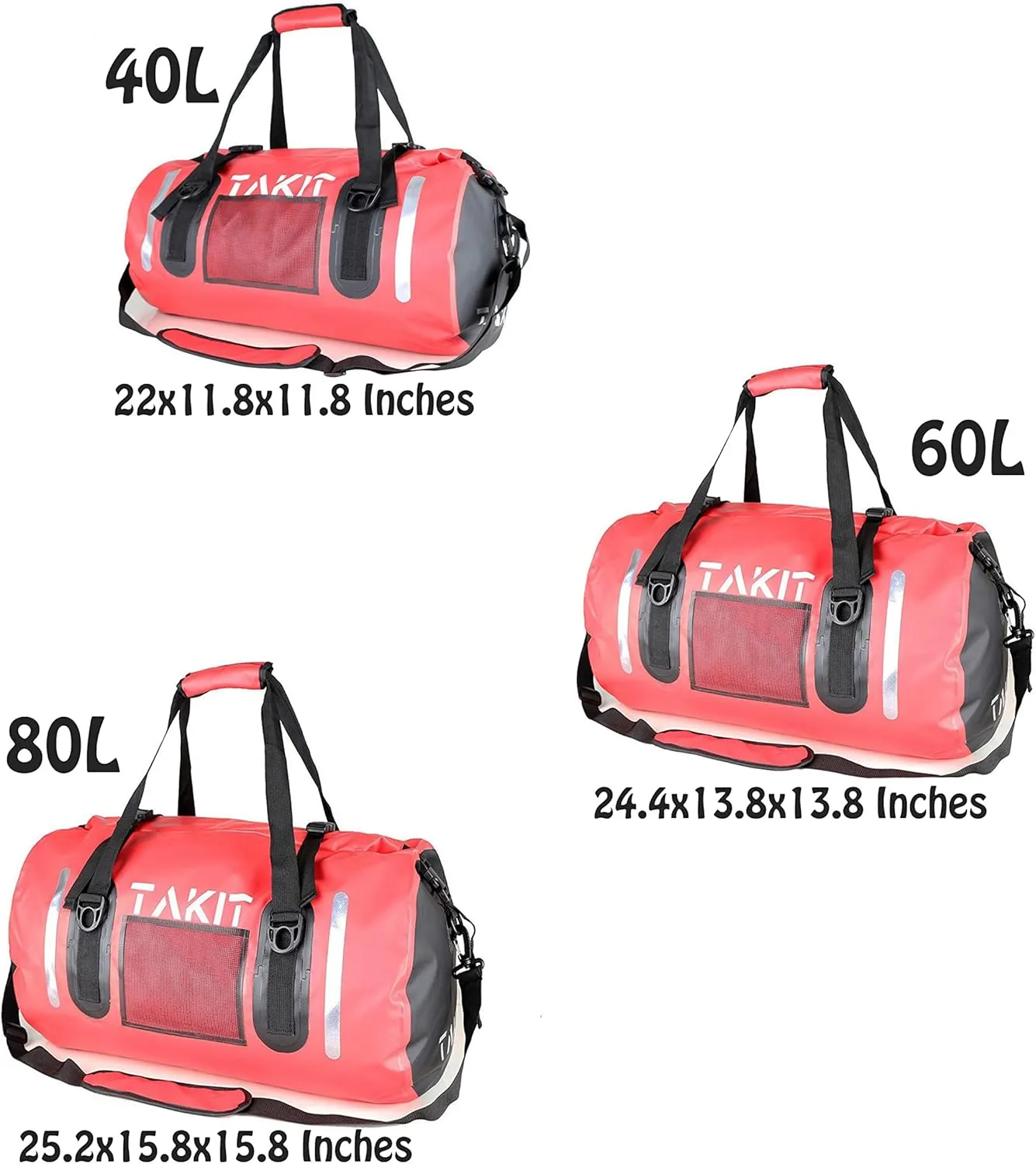 Waterproof Duffle Bag Travel Dry Bag 500D PVC for Motorcycle Tail Kayaking Rafting Boating Swimming Camping Hiking Beach Fishing (Red, 40L)