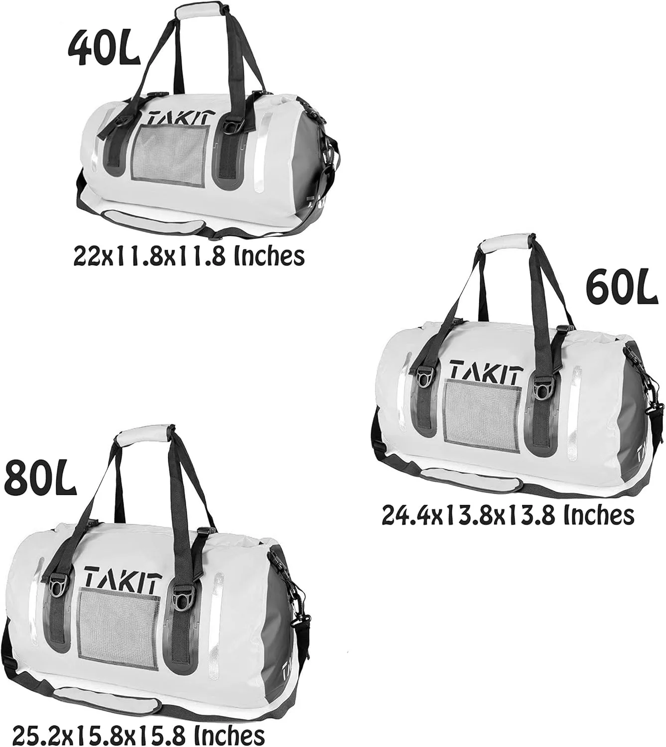 Waterproof Duffle Bag Travel Dry Bag 500D PVC for Motorcycle Tail Kayaking Rafting Boating Swimming Camping Hiking Beach Fishing (White, 40L)