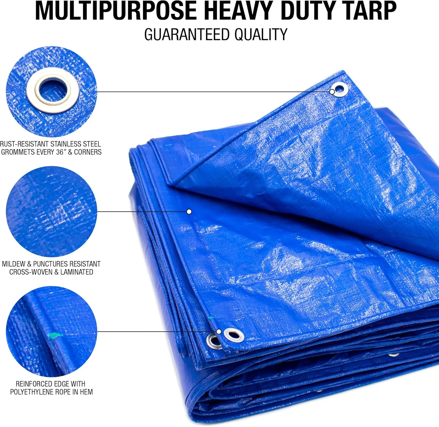 Waterproof Tarps 30x30 - Multi Purpose 5 MIL Tarp - High Durability 30x30 Tarp - Construction, Rain Shelter, Outdoor Cover and Camping Use