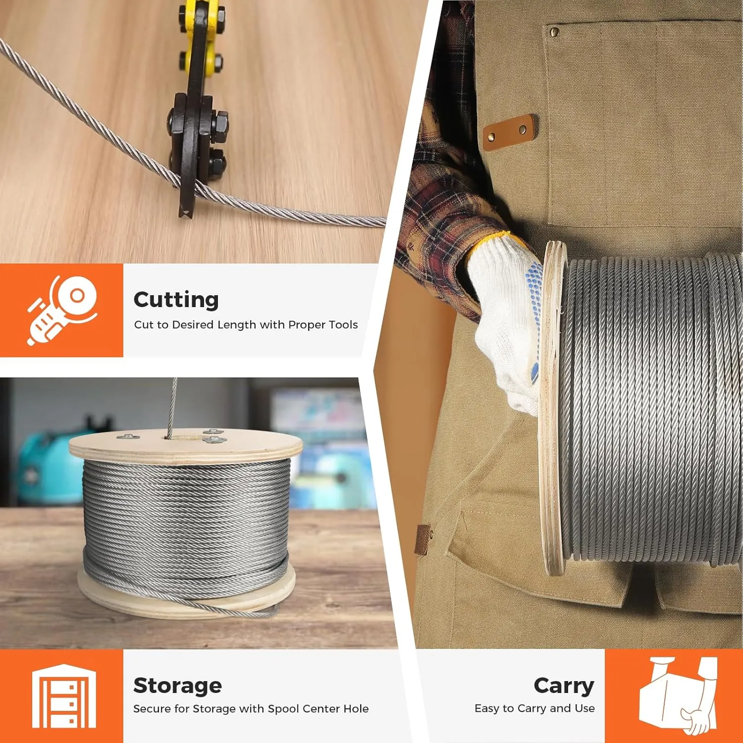 WAYSKA Stainless Steel Cable 3/16 Inch, 500FT 304 Stainless Steel Wire Rope, 7 x 19 Strands Construction for Deck Cable Railing Systems, Clotheslines, Ziplines, and DIY Balustrades