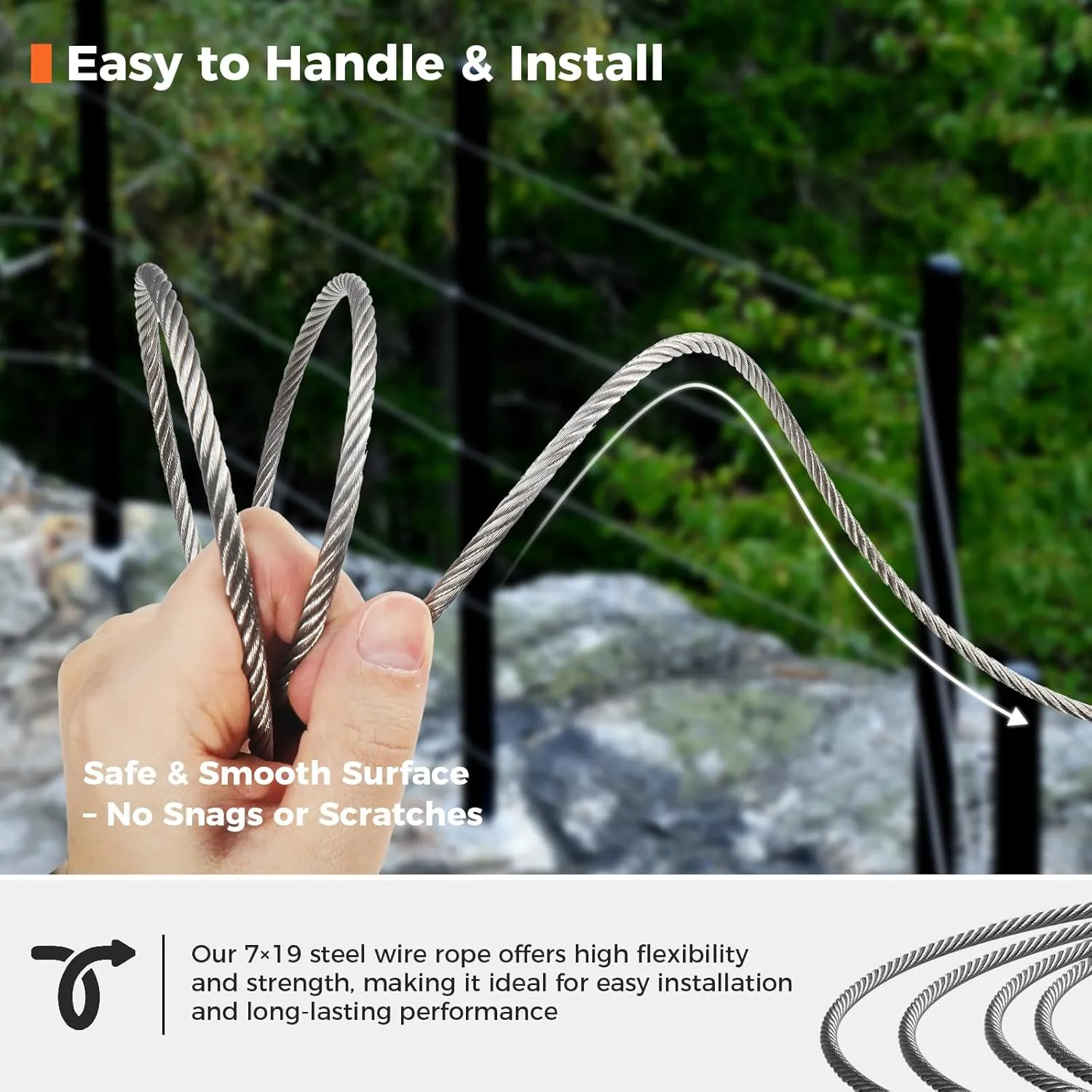 WAYSKA Stainless Steel Cable 3/16 Inch, 500FT 304 Stainless Steel Wire Rope, 7 x 19 Strands Construction for Deck Cable Railing Systems, Clotheslines, Ziplines, and DIY Balustrades