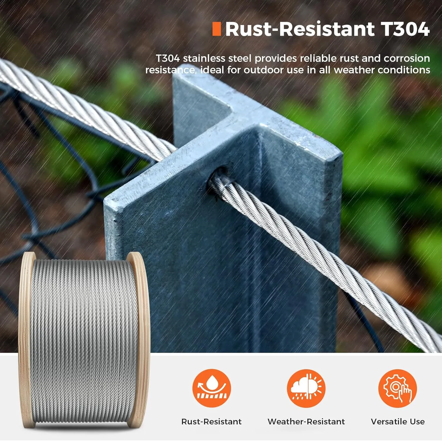 WAYSKA Stainless Steel Cable 3/16 Inch, 500FT 304 Stainless Steel Wire Rope, 7 x 19 Strands Construction for Deck Cable Railing Systems, Clotheslines, Ziplines, and DIY Balustrades