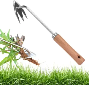 Weed Puller Tool, 2025 Garden Weed Pulling Tool Stand Up Heavy Duty, Stainless Steel Hand Weeder Tool with Handle, 3 Teeths Dual Purpose Manual Weeders Tool for Garden (A)