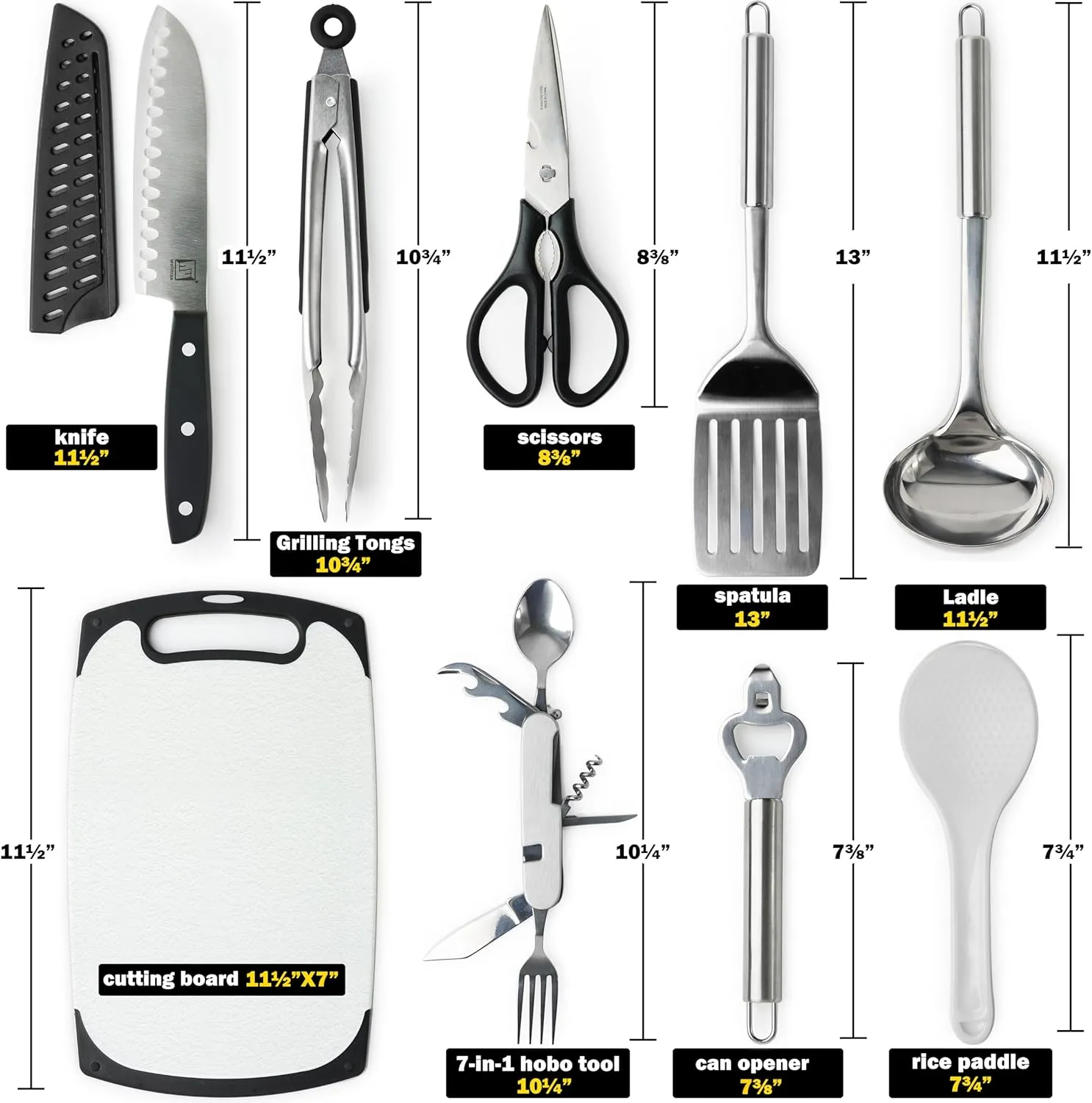 Wellmax 10-Piece Stainless Steel Camping Cooking Set – Compact All-in-One Cookware Kit with Utensils & Travel Bag for Campers, Hikers, Outdoor Adventures, Grey Camo Color