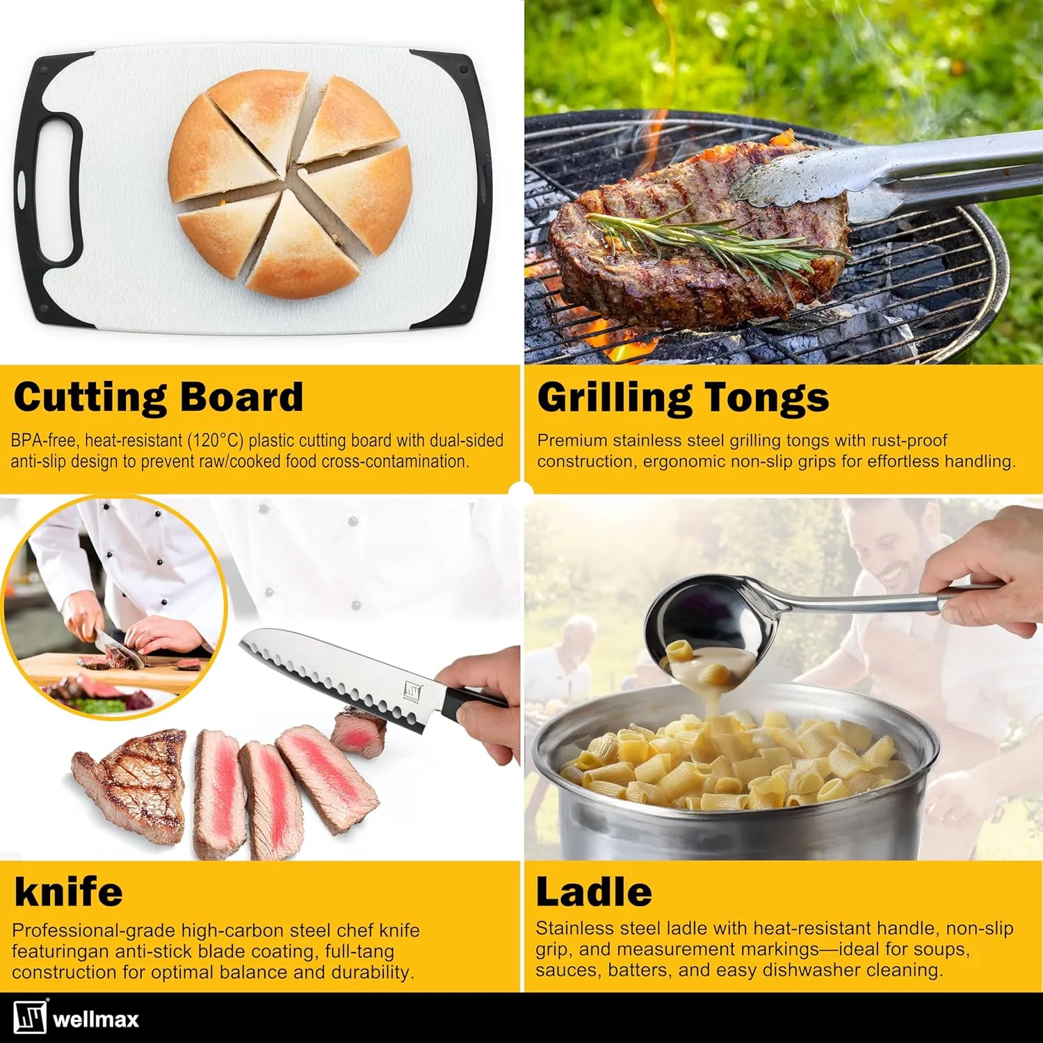Wellmax 10-Piece Stainless Steel Camping Cooking Set – Compact All-in-One Cookware Kit with Utensils & Travel Bag for Campers, Hikers, Outdoor Adventures, Grey Camo Color