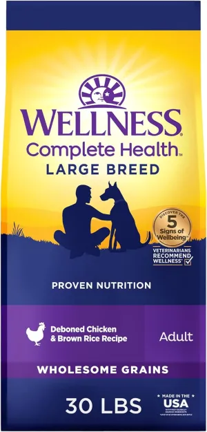 Wellness Complete Health Dry Dog Food, Large Breed, Wholesome Grains, Natural, Chicken & Brown Rice Recipe, (30-Pound Bag)