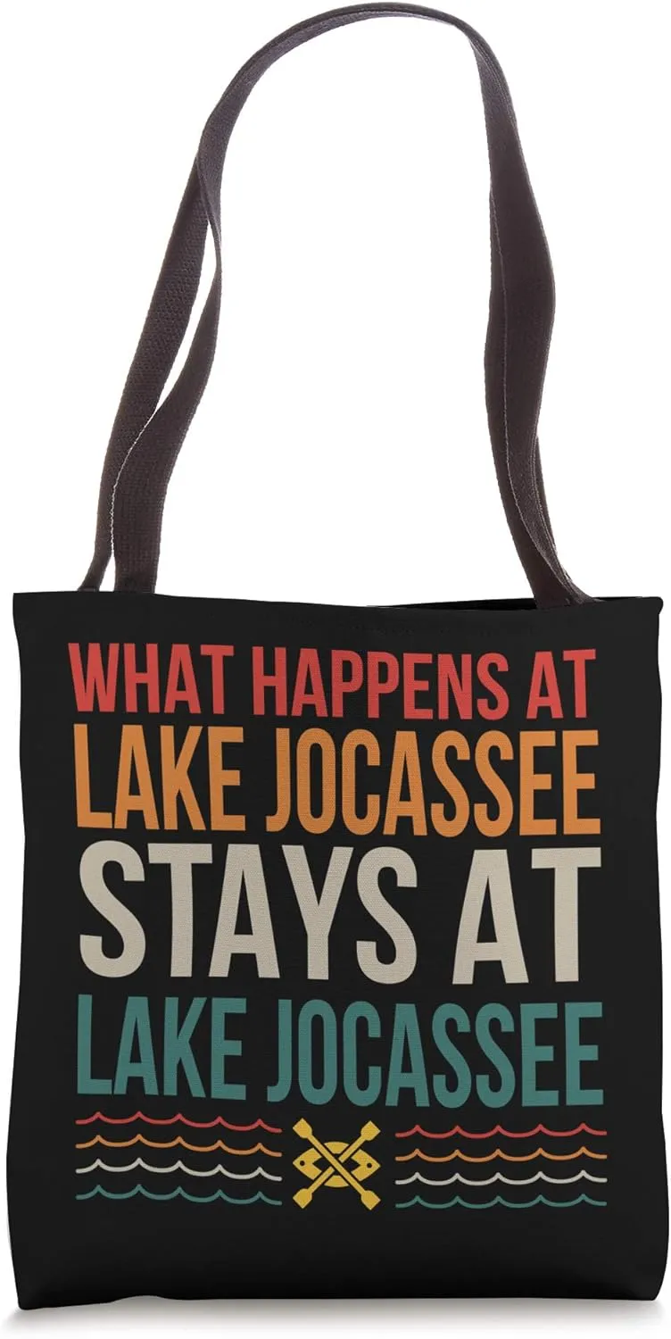 What Happens At Lake Jocassee Lake Life Kayaking Camping Tote Bag