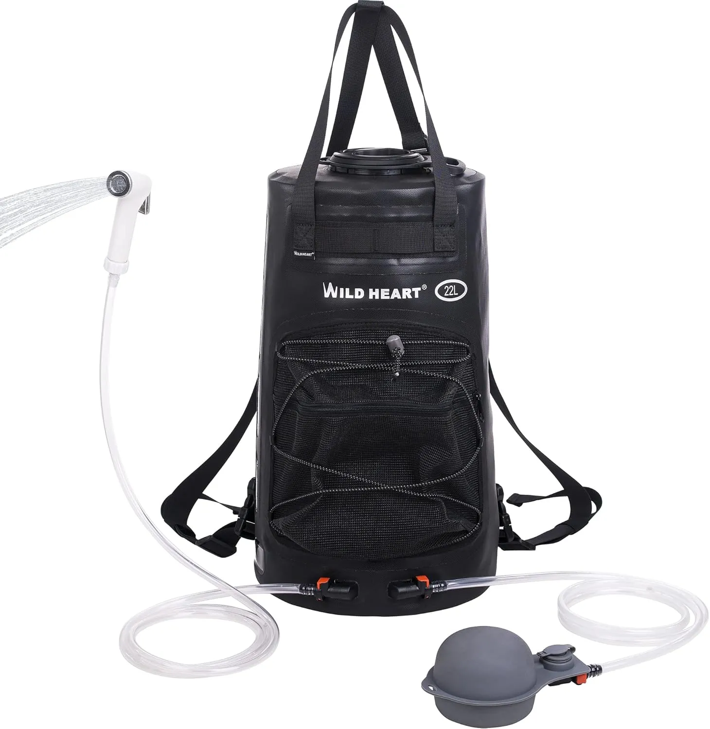 WILD HEART Camping Shower 22L/ 12L Portable Shower for Camping with Pressure Foot Pump and Hose - Solar Shower Bag Backpack for Camping, Road Trip & Outdoor Use