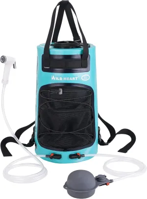 WILD HEART Camping Shower, 5.8 Gallons/22L Portable Camp Shower Bag with Upgraded Screw Lid, Water Level Window, Pressure Foot Pump, and Handy Nozzle, Solar Shower for Beach Camping Hiking Trip