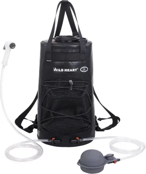 WILD HEART Camping Shower, 5.8 Gallons/22L Portable Camp Shower Bag with Upgraded Screw Lid, Water Level Window, Pressure Foot Pump, and Handy Nozzle, Solar Shower for Beach Camping Hiking Trip