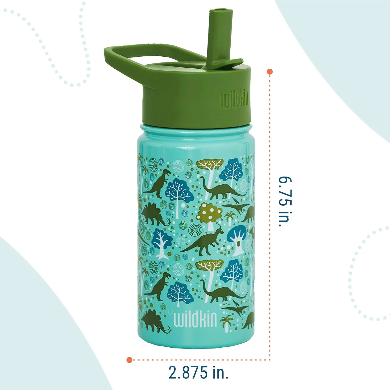 Wildkin Kids 14oz Stainless Steel Water Bottle – BPA-Free, Leakproof, Insulated, Easy-Clean - Dinomite Dinosaurs